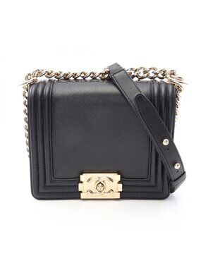 Chanel Shoulder Bag Boy Black Leather Boy Chain